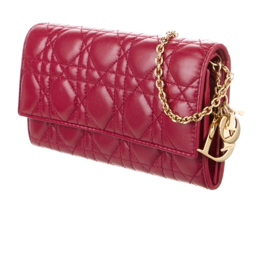 Christian Dior Red Cannage Wallet Bag on Gold Chain